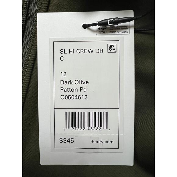 THEORY WOMENS SIZE 12 SLEEVELESS HIGH CREW NECK MINI SHIFT DRESS OLIVE GREEN NEW - Picture 12 of 15